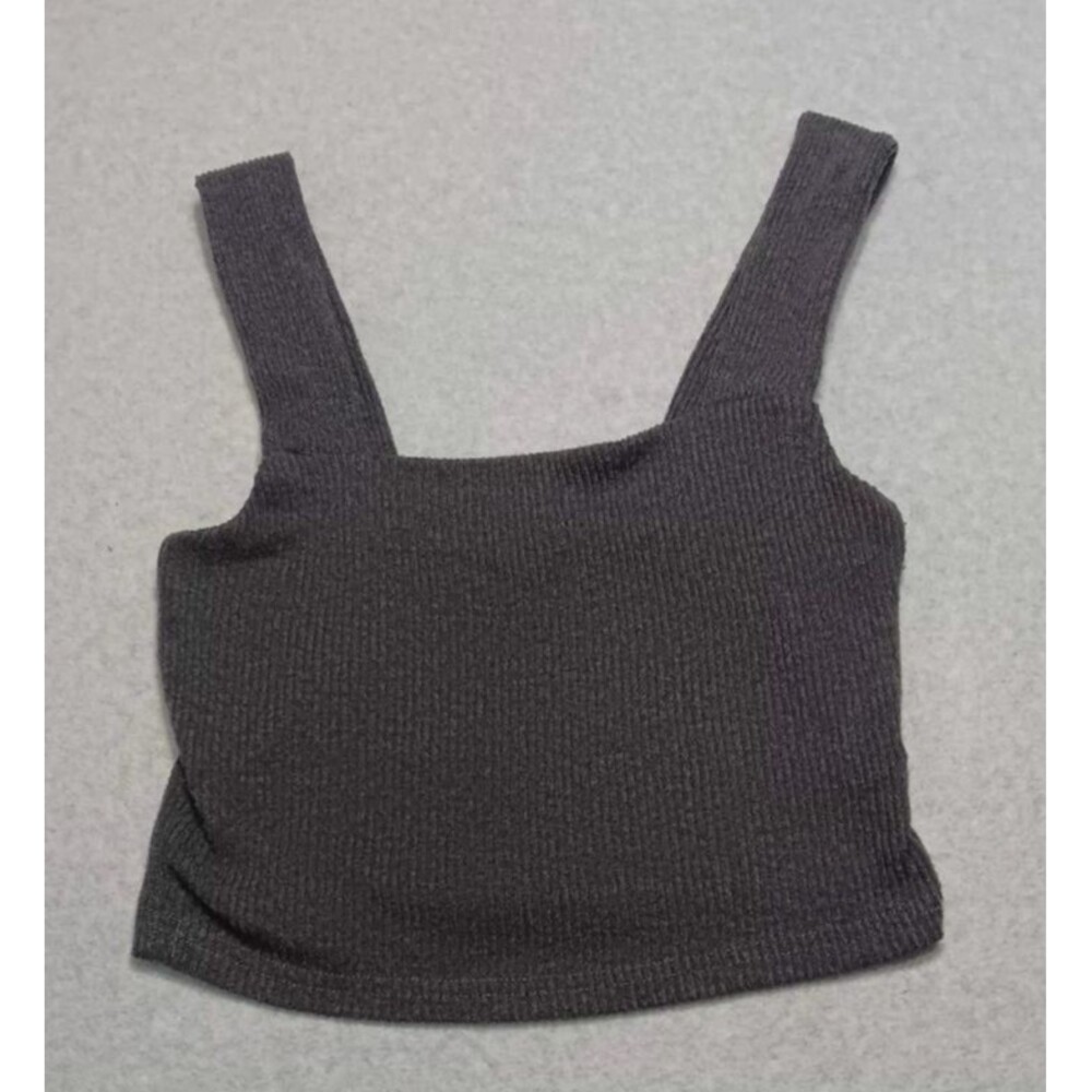 Ultra Flirt Crop Tank Top Cami M Black Ribbed Square Neck Wide Strap Y2K Brami